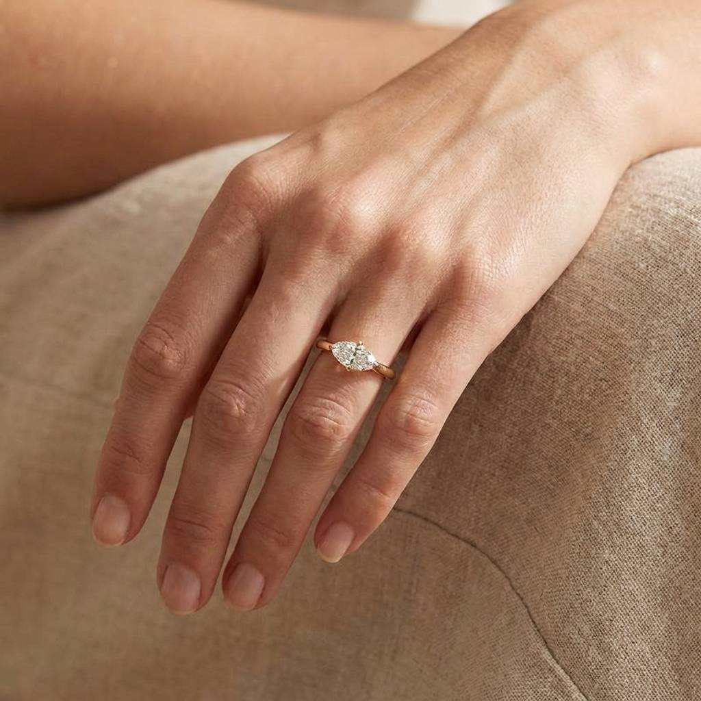 Horizontal Marquise Shape Solitaire Diamond Engagement Ring view 8