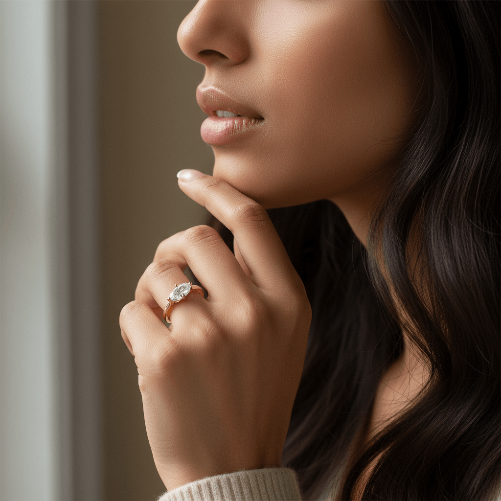 Horizontal Marquise Shape Solitaire Lab Grown Diamond Engagement Ring - alternate view