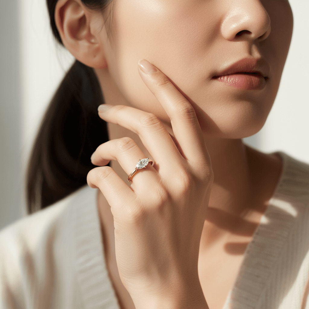 Horizontal Marquise Shape Solitaire Diamond Engagement Ring - alternate view