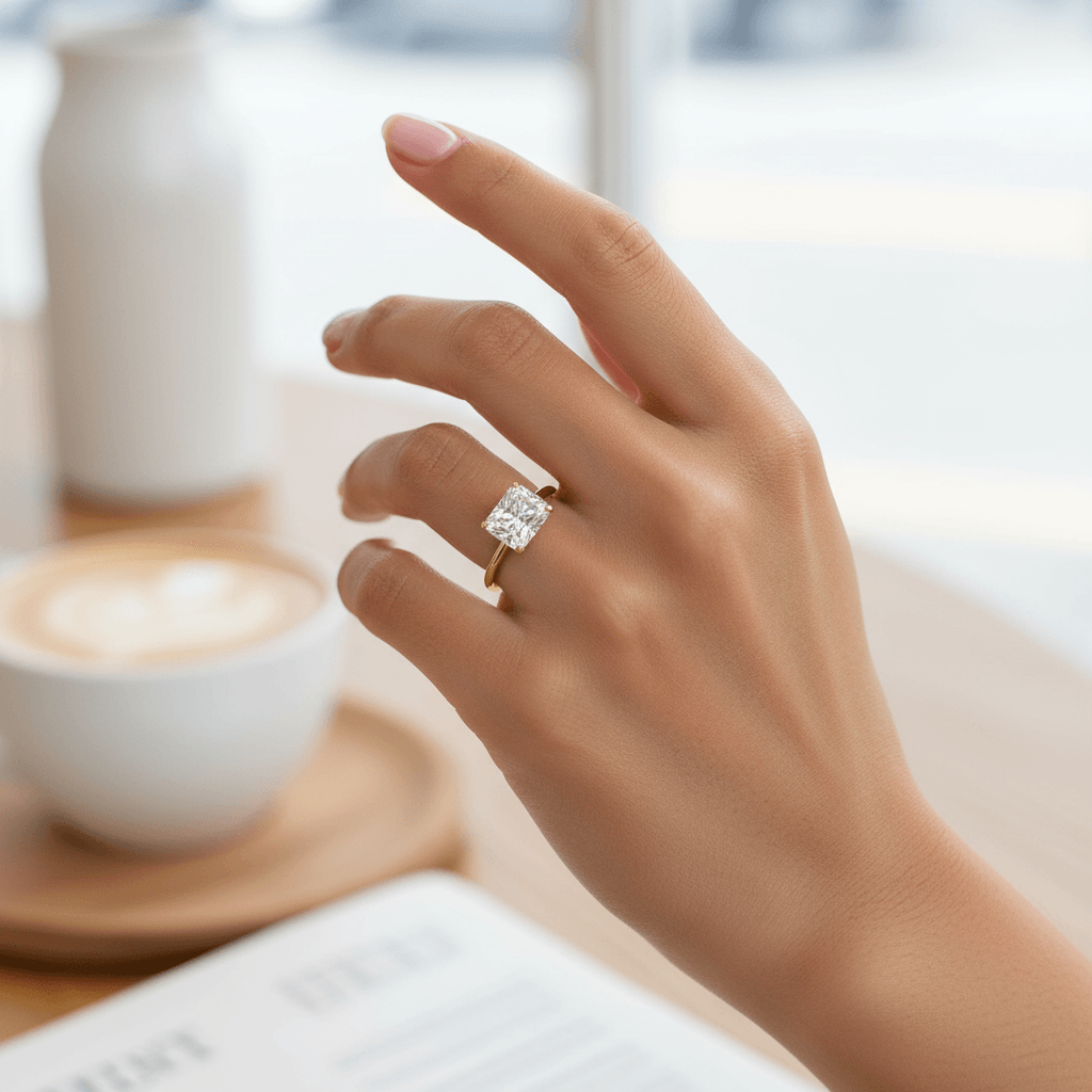 Horizontal_Radiant_Cut_Solitaire_Diamond_Engagement_Ring_On_Hand