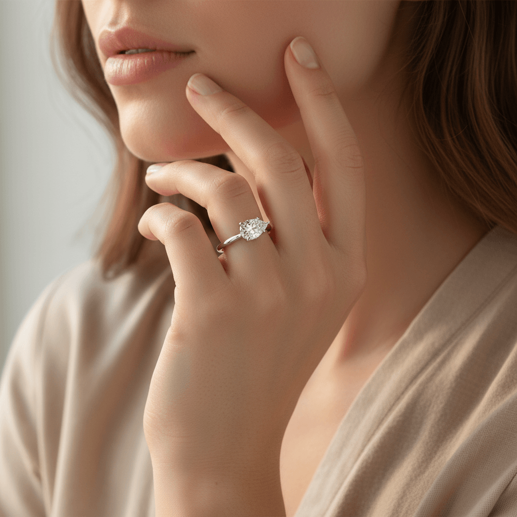 Horizontal_Solitaire_Pear_Cut_Diamond_Engagement_Ring_On_Model