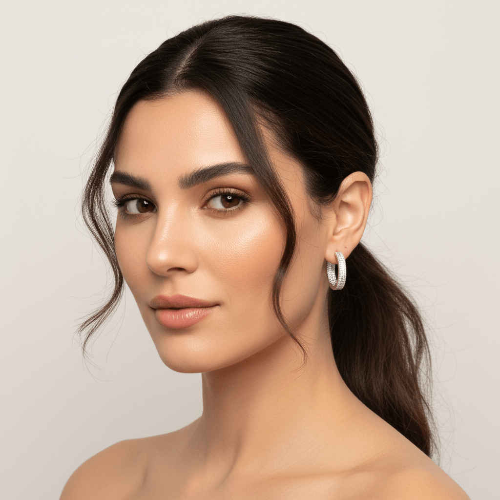 In_and_Out_Princess_Cut_Three_Row_Diamonds_Hoop_Earrings_On_Model