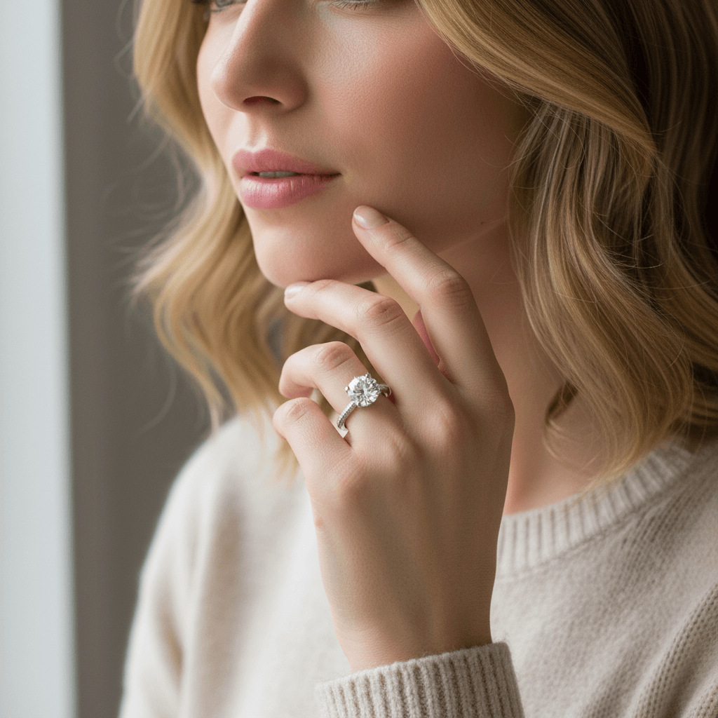 Knife_Edge_Bridge_Pave_Round_Lab_Grown_Diamond_Engagement_Ring_On_Model