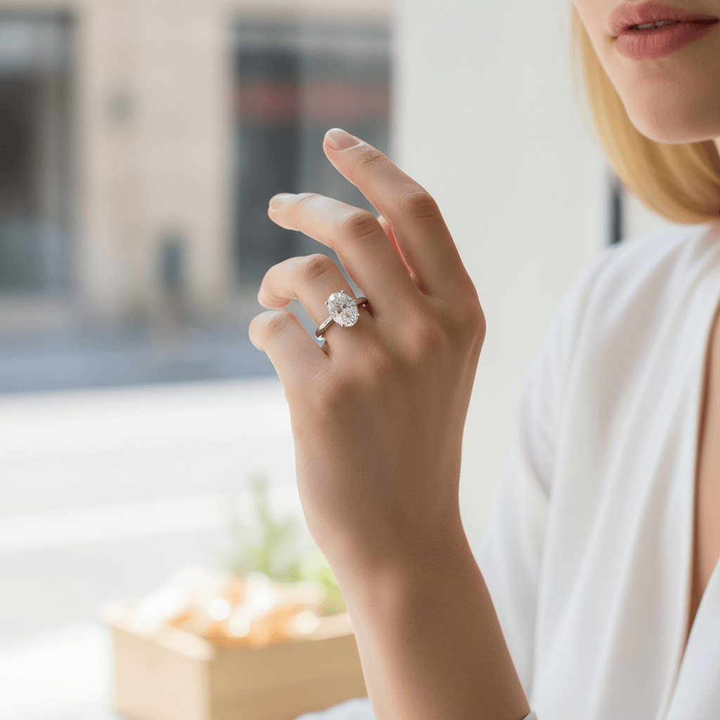 Knife_Edge_Oval_Cut_Lab_Grown_Solitaire_Diamond_Engagement_Ring_On_Hand