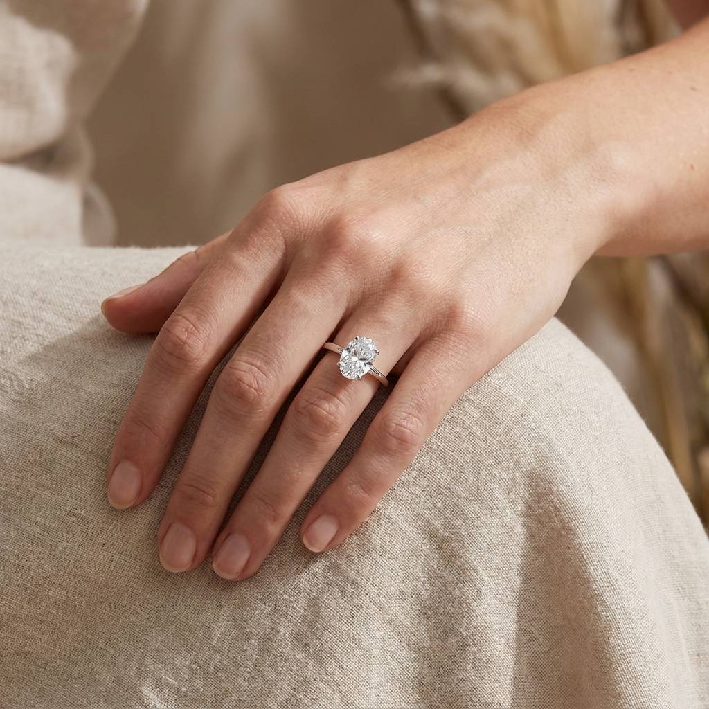 Knife Edge Oval Cut Lab Grown Solitaire Diamond Engagement Ring view 6