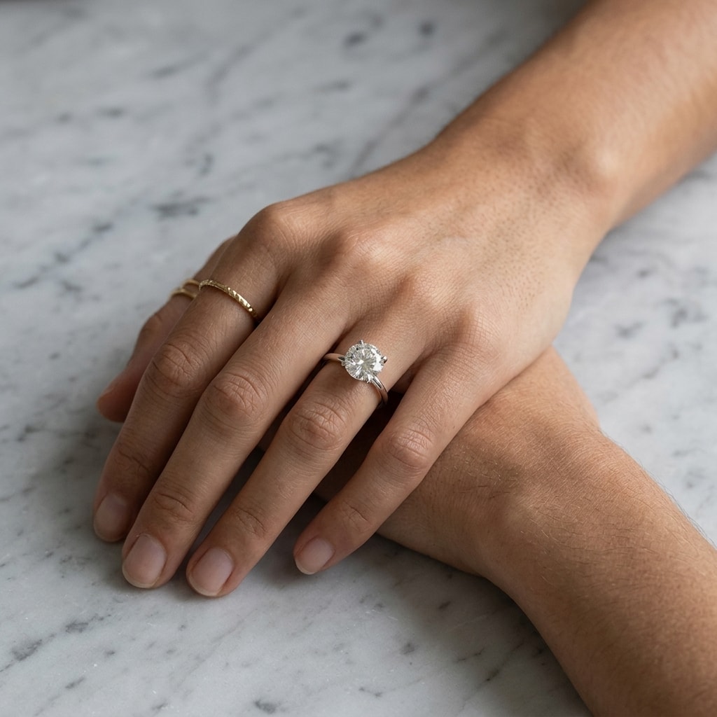 Knife_Edge_Solitaire_Round_Cut_Diamond_Engagement_Ring_On_Hand