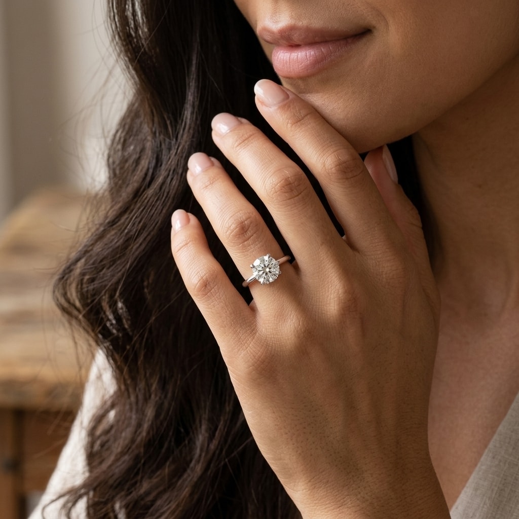 Knife_Edge_Solitaire_Round_Cut_Diamond_Engagement_Ring_On_Model