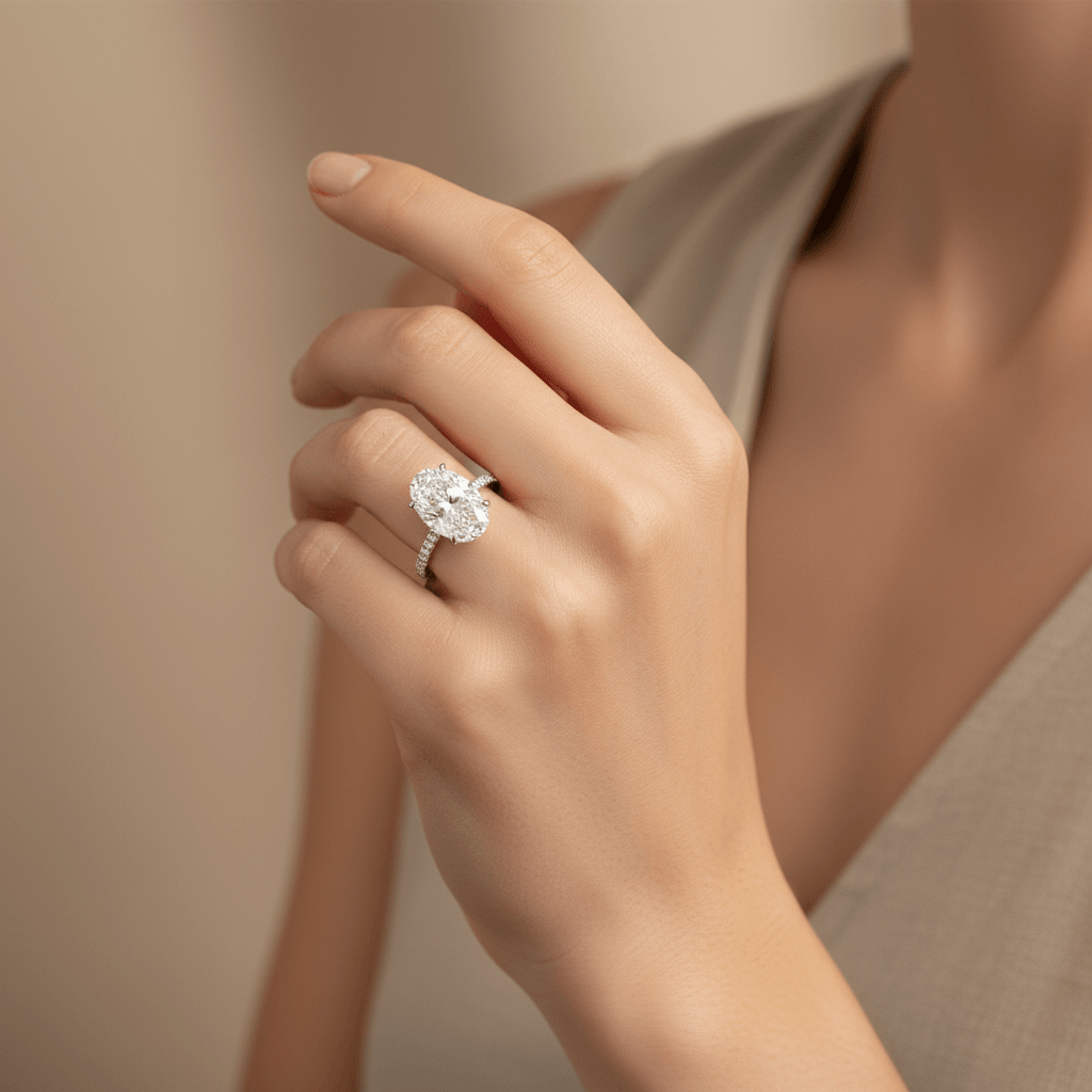 Kourtney_Kardashian_Oval_Halo_Lab_Grown_Diamond_Engagement_Ring_On_Hand