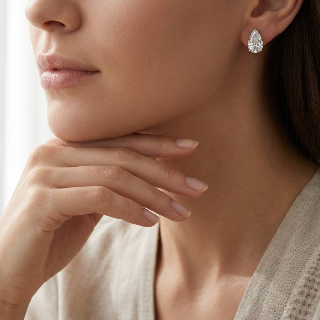 Kylie Pear Diamond Earring Studs 18k White Gold view 4