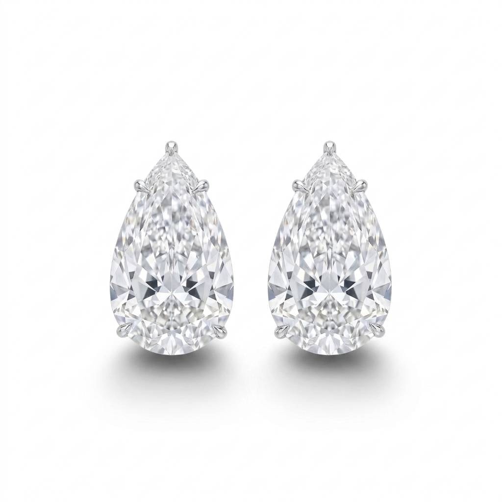 Kylie Pear Diamond Earring Studs 18k White Gold view 1