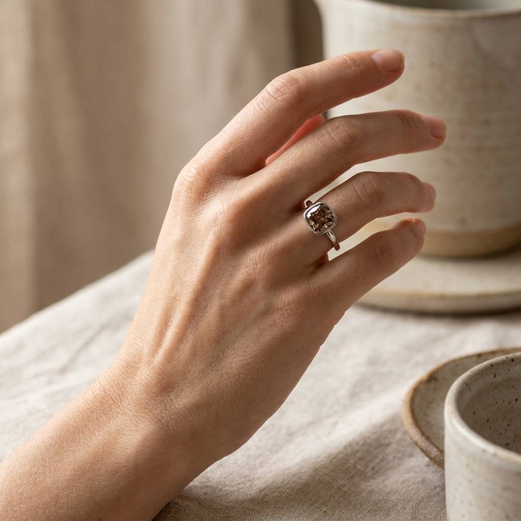 Lab_Grown_Yellow_Brownish_Cushion_Platinum_Diamond_Engagement_Ring_On_Hand