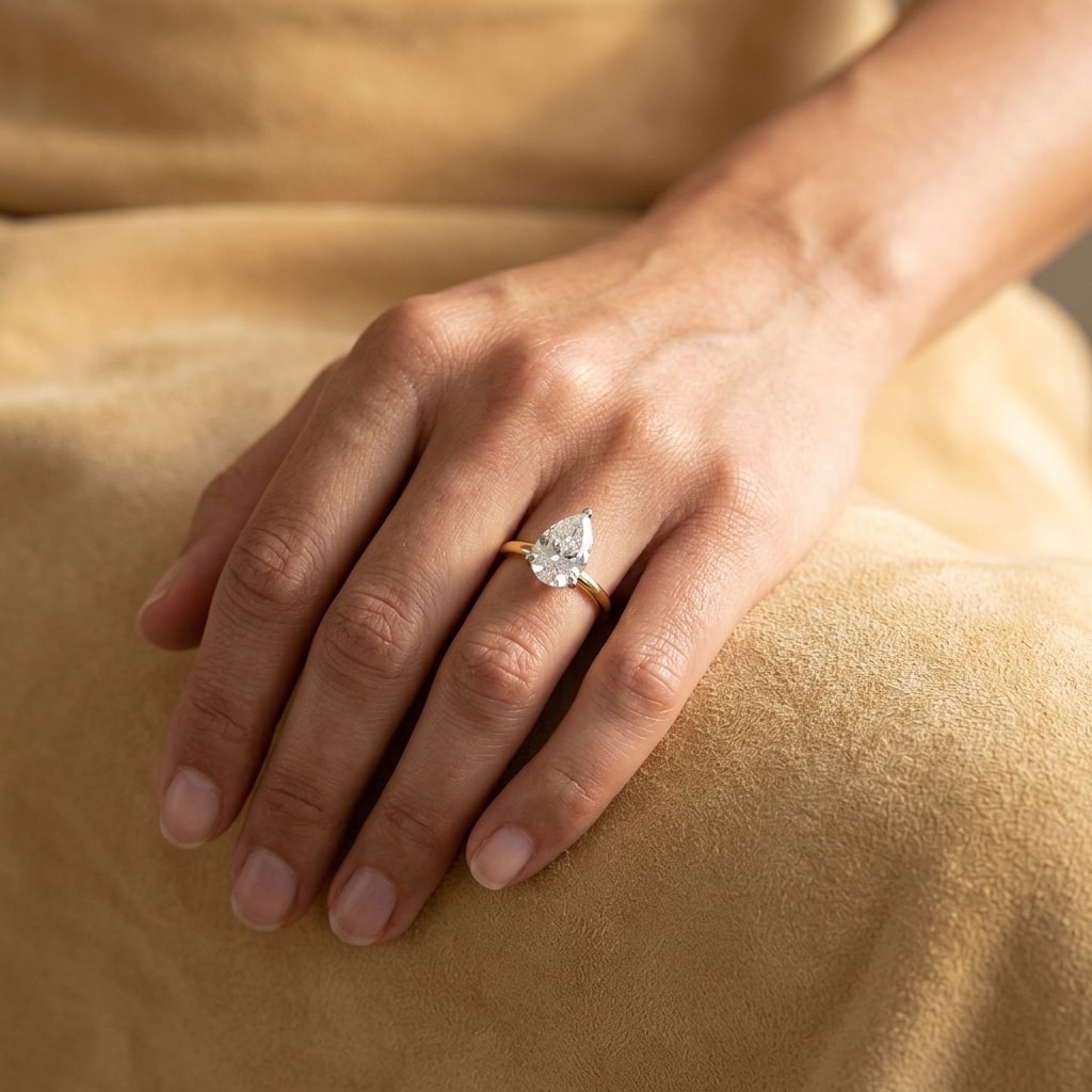 Large_Pear_Shape_Diamond_Hidden_Halo_Solitaire_Engagement_Ring_On_Hand