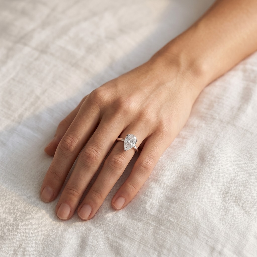 Large_Pear_Shape_Diamond_Solitaire_Engagement_Ring_On_Hand
