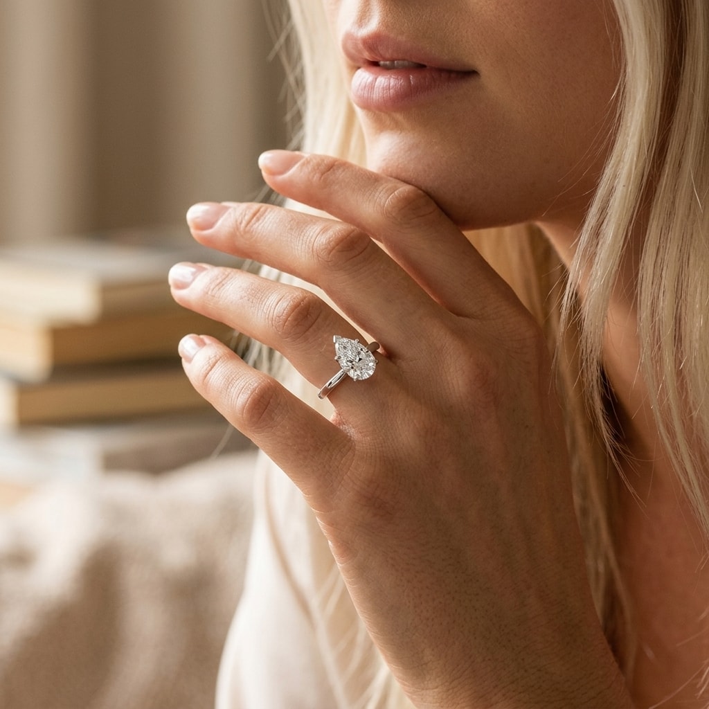 Large_Pear_Shape_Diamond_Solitaire_Engagement_Ring_On_Model