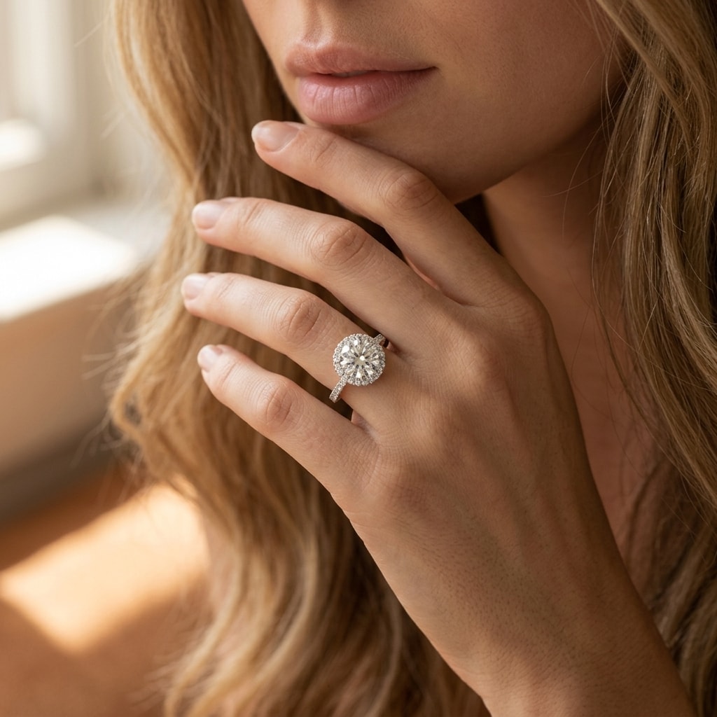 Large Round Diamond Halo Bespoke Engagement Ring - alternate view