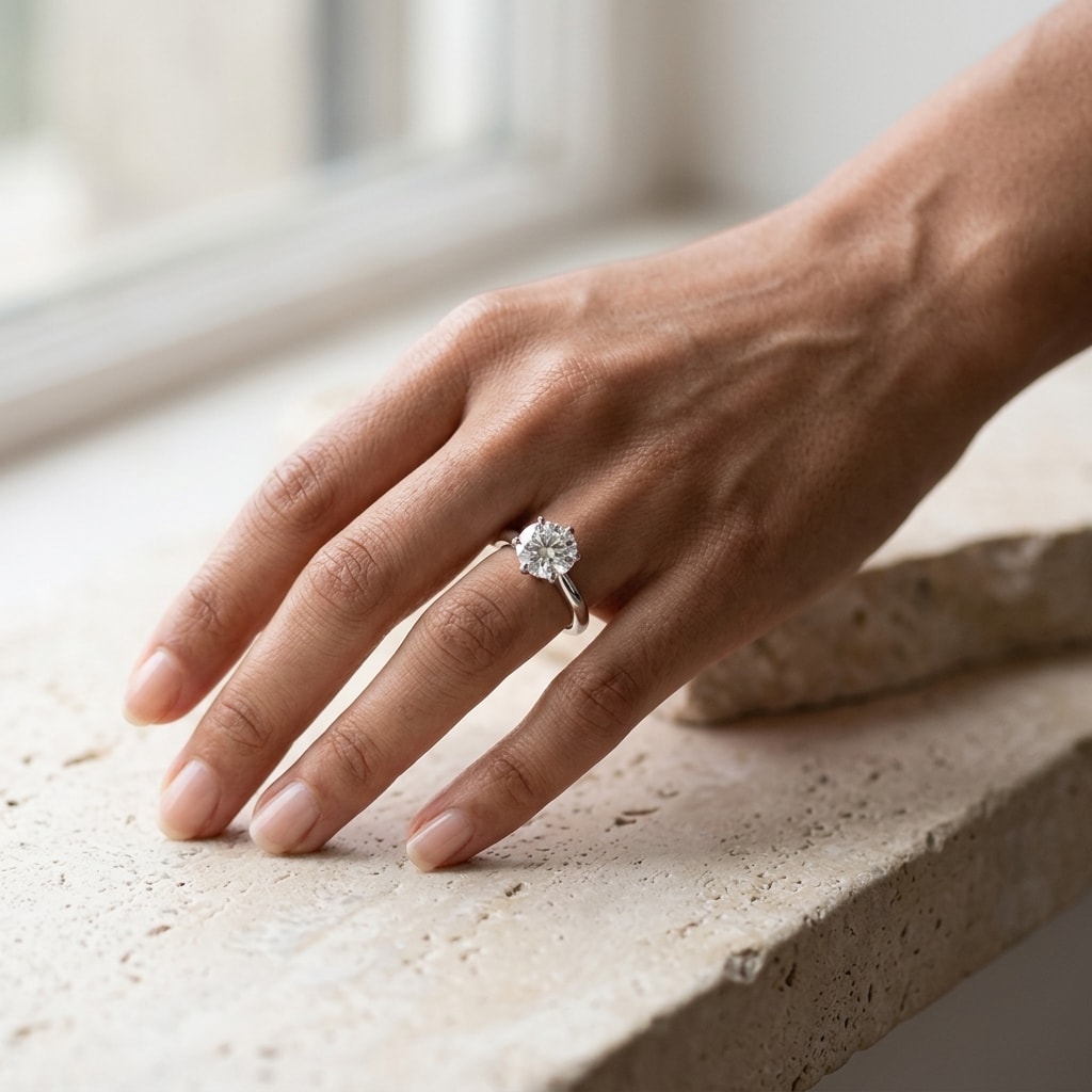 Large_Round_Diamond_Six_Claw_Solitaire_Lab_Grown_Engagement_Ring_On_Hand