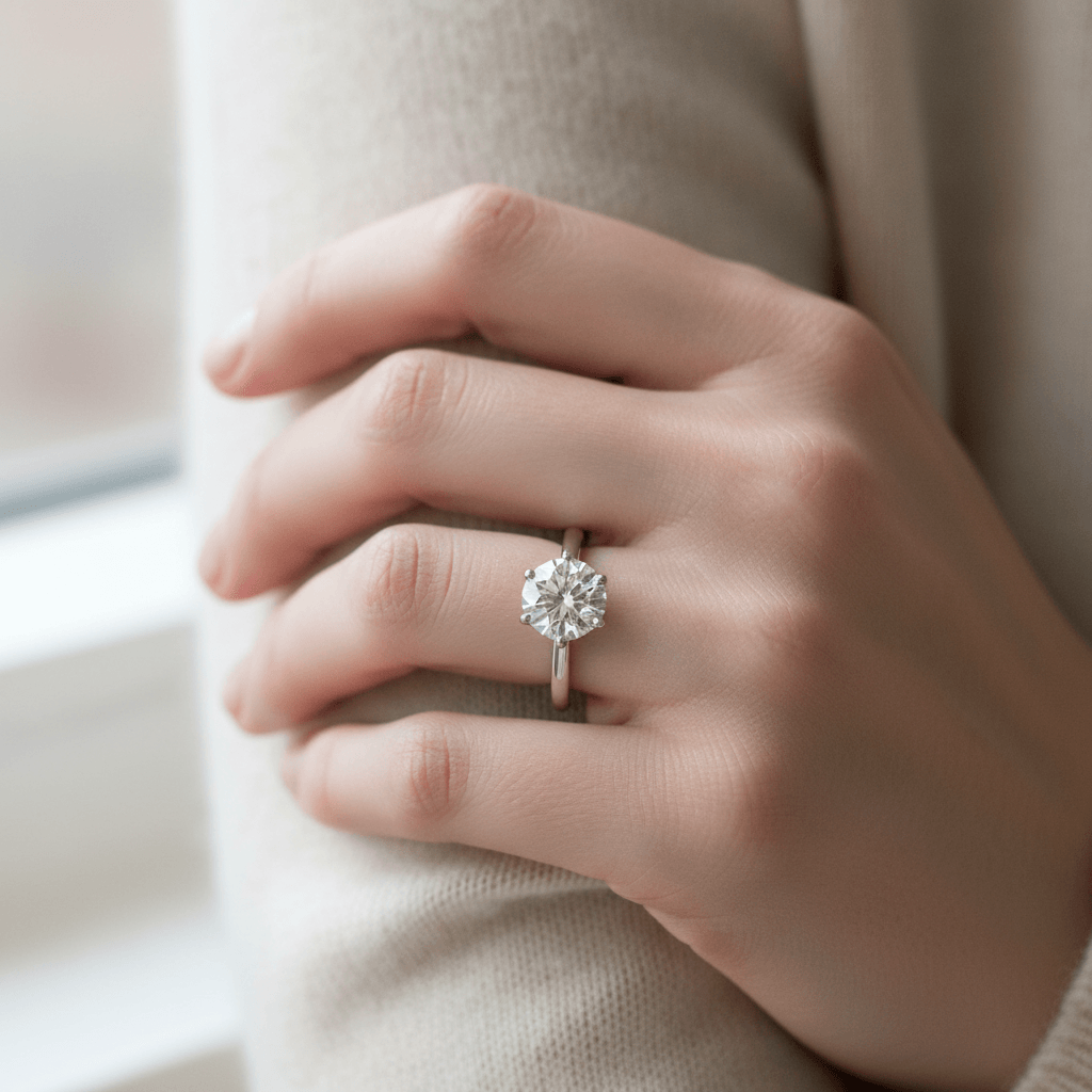 Large Round Diamond Six Claw Solitaire Lab Grown Engagement Ring view 7