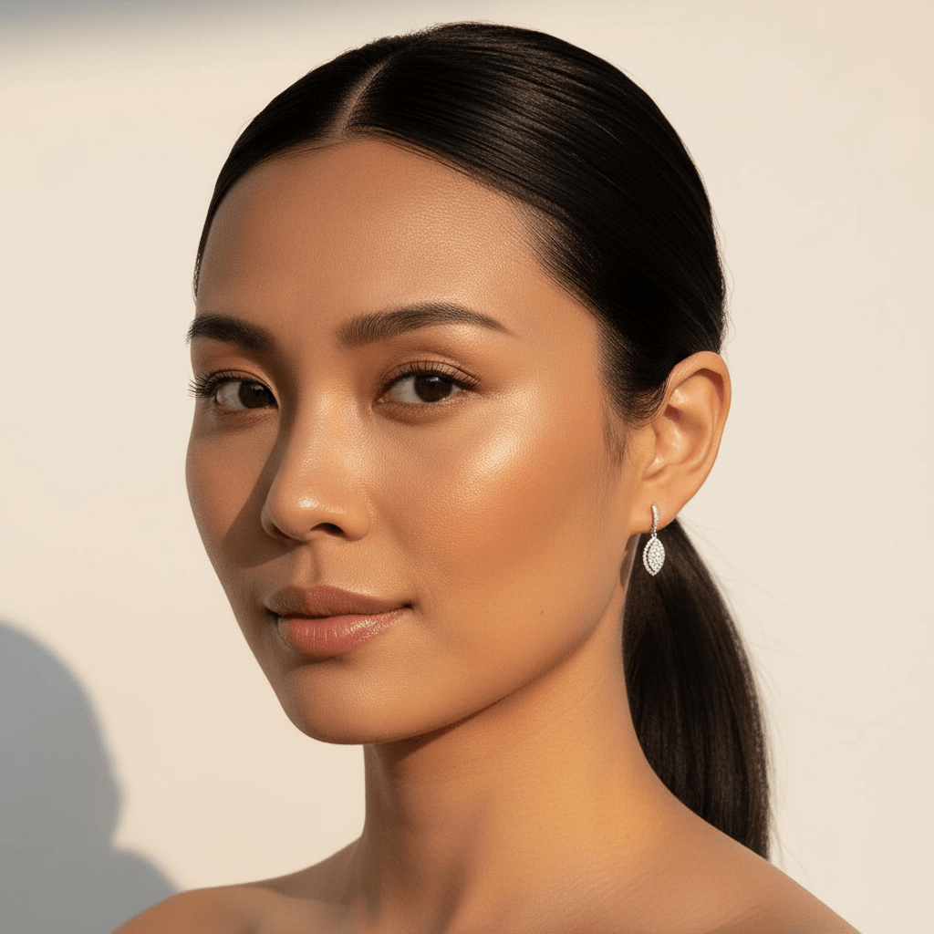 Leaf Shape Open Halo Pave Drop Hoops Diamond Earrings - alternate view