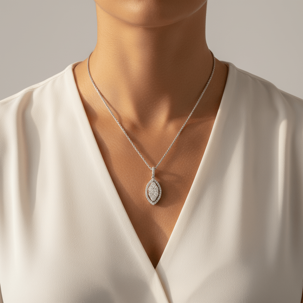 Leaf_Shaped_Open_Halo_Pave_Diamond_Pendant_On_Model_2