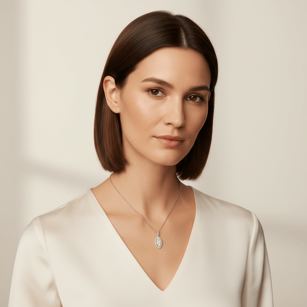Leaf_Shaped_Open_Halo_Pave_Diamond_Pendant_On_Model