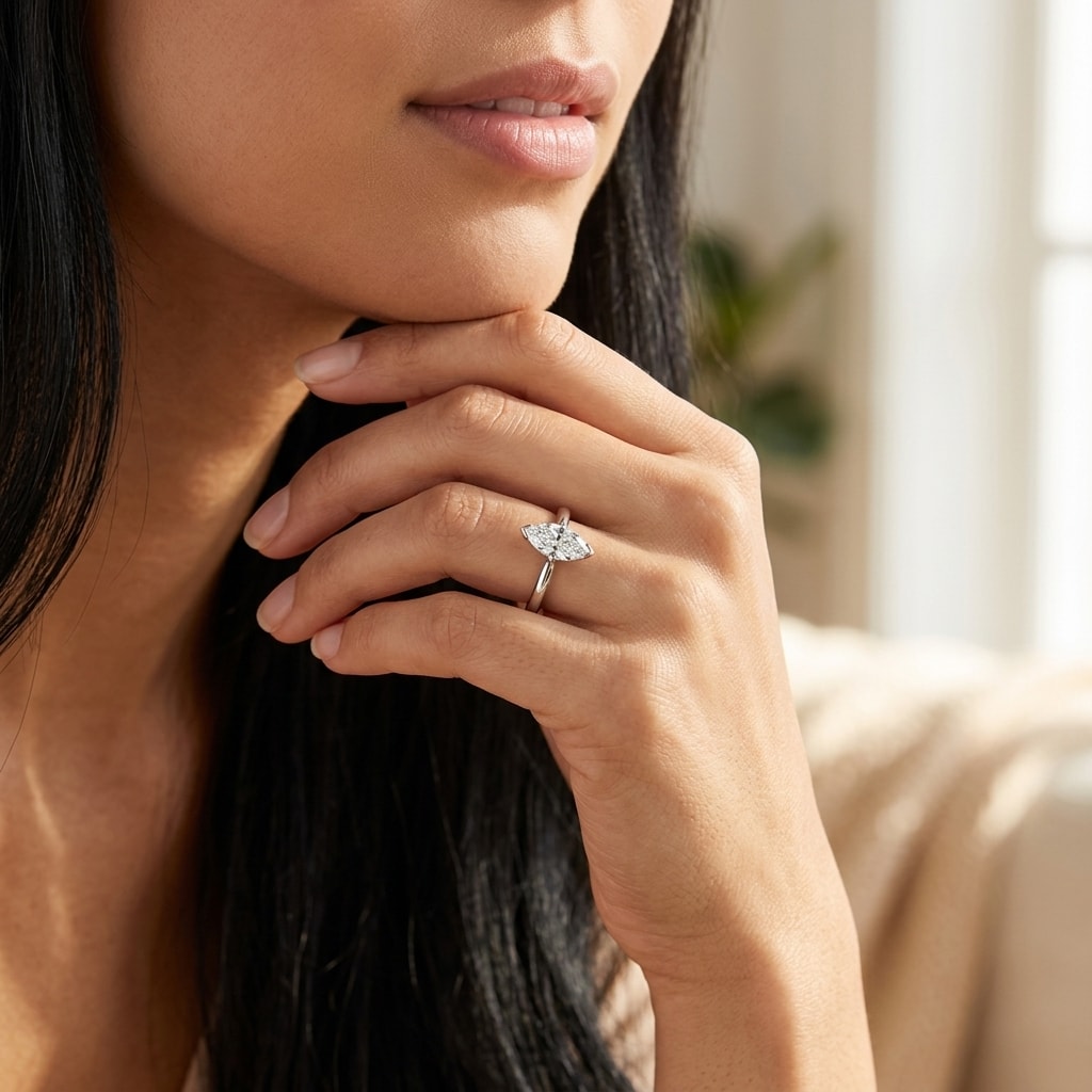 Plain Marquise Shape Solitaire Diamond Engagement Ring - alternate view