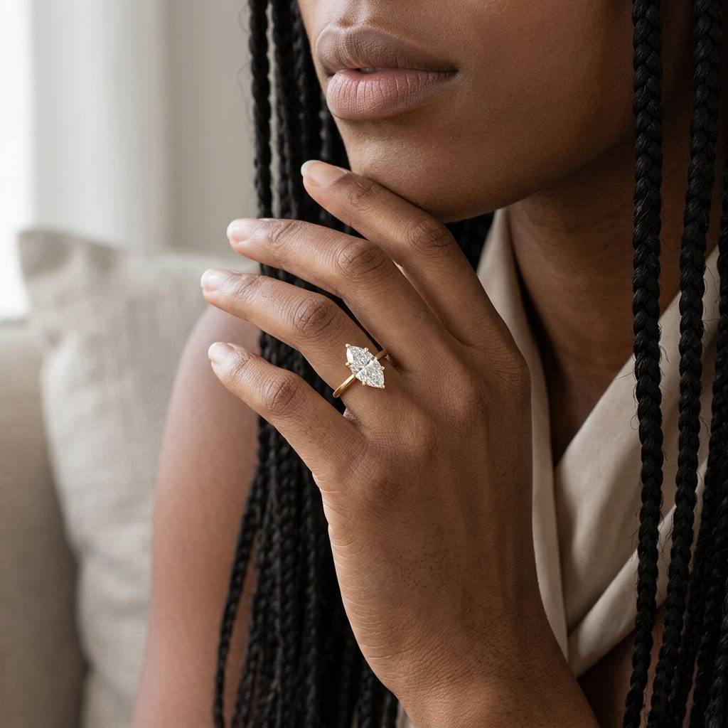 Marquise Lab-Grown Solitaire Style Engagement Ring - alternate view