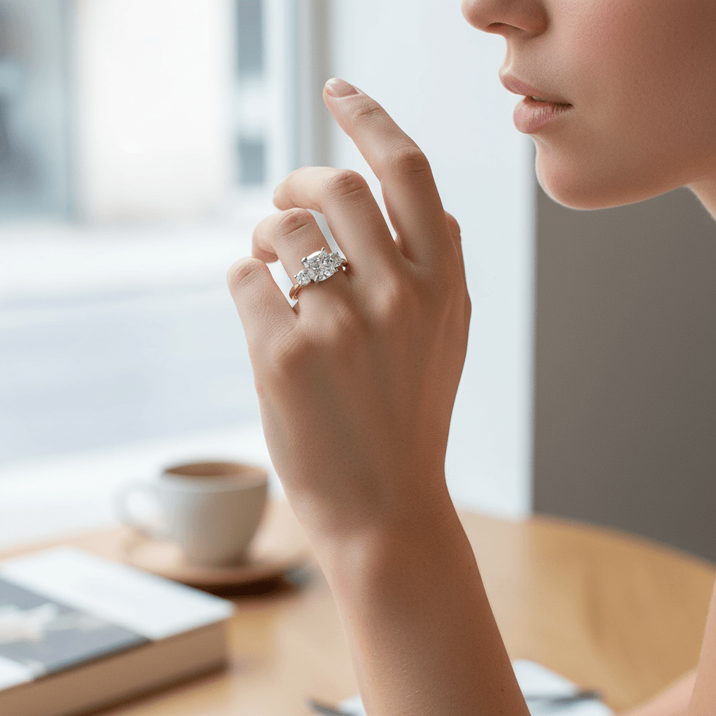 Meghan_Markle_Cushion_Diamond_Engagement_Ring_On_Hand