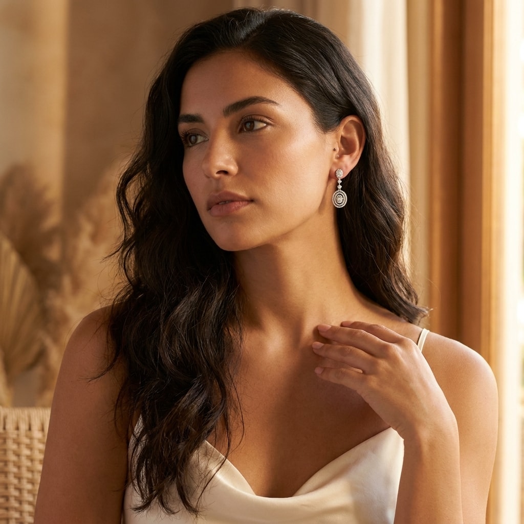 Moveable_Round_Drop_Diamond_Earrings_On_Model_2