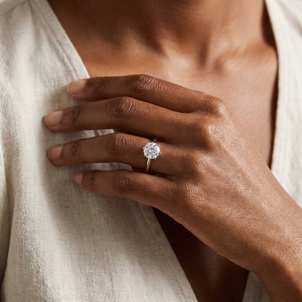 North East South West Round Diamond Solitaire Engagement Ring view 8