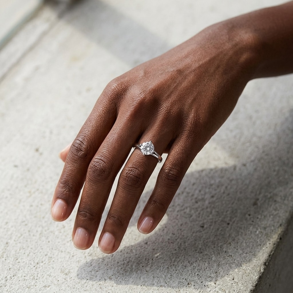 North_East_West_South_Lab_Grown_Cut_Round_Diamond_Engagement_Ring_On_Hand