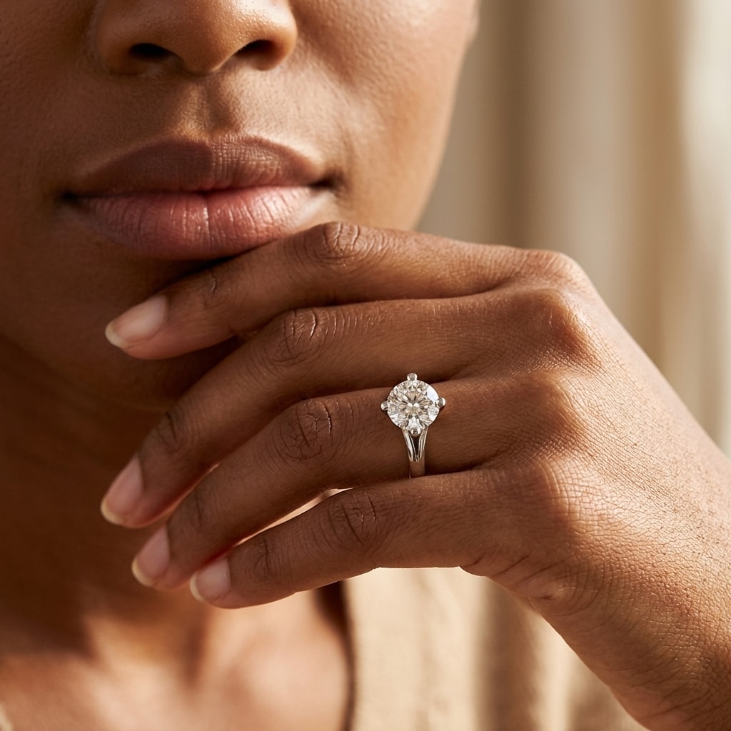 North_East_West_South_Lab_Grown_Cut_Round_Diamond_Engagement_Ring_On_Model