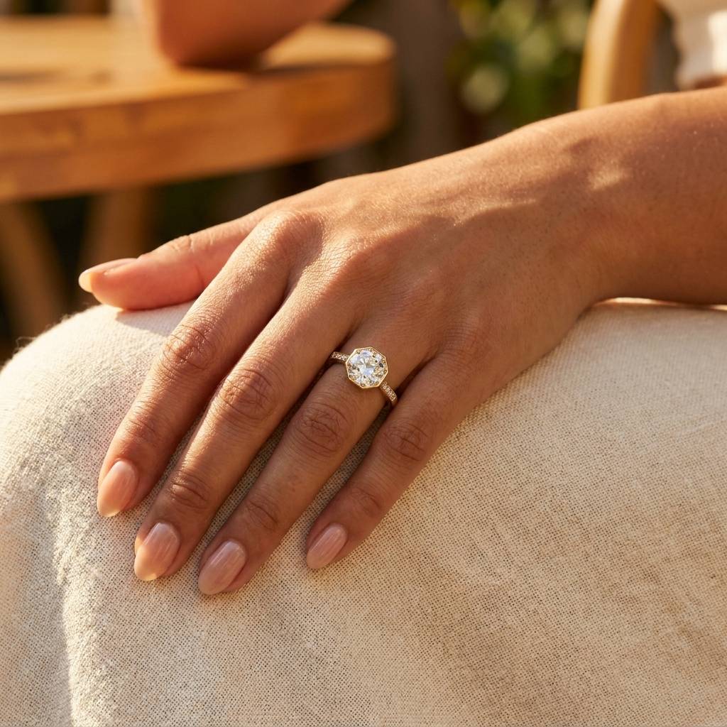 Old_Cut_Lab_Grown_Diamond_Vintage_Engagement_Ring_On_Hand