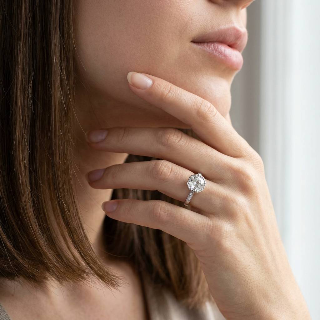 Old_Cut_Lab_Grown_Platinum_Diamond_Vintage_Engagement_Ring_On_Model