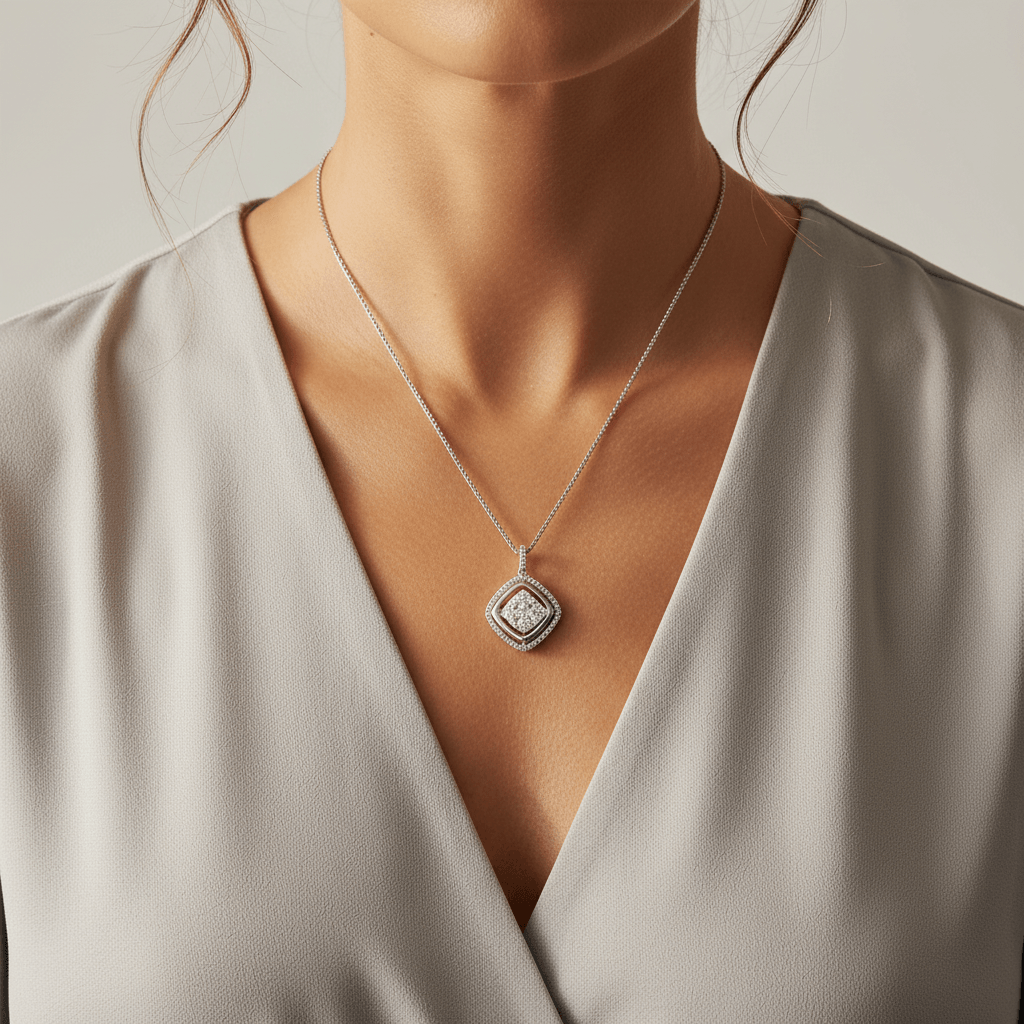 Outer_Halo_Cushion_Diamond_Pendant_On_Model_2
