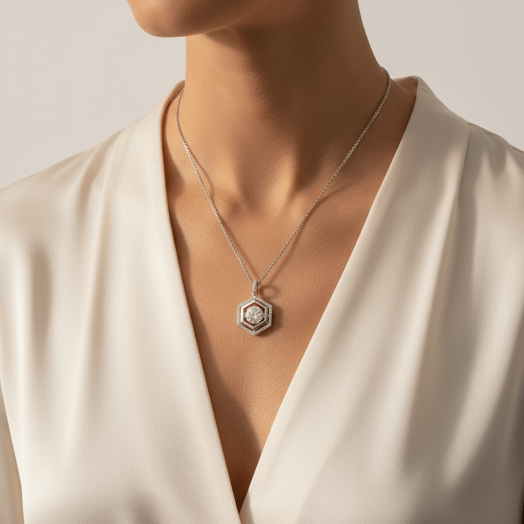 Outer_Halo_Hexagon_Diamond_Pendant_On_Model_2