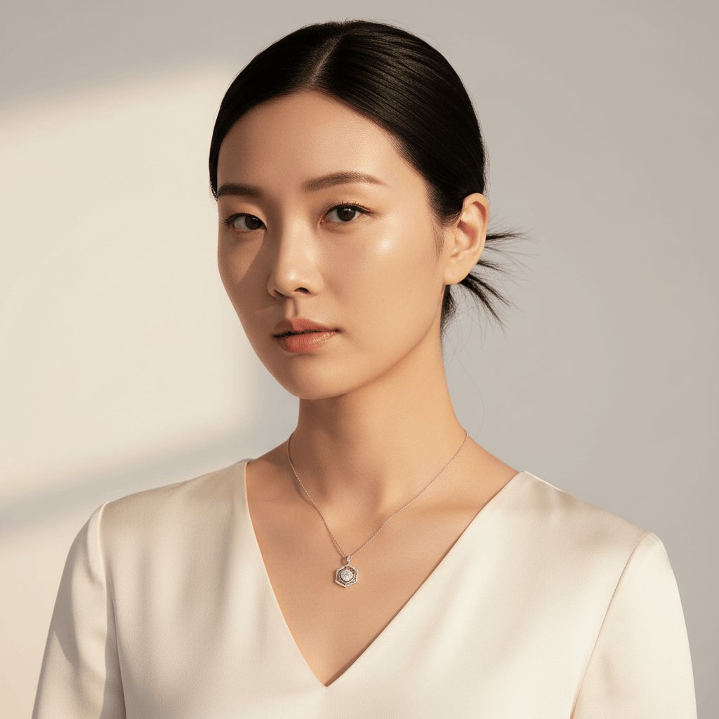 Outer_Halo_Hexagon_Diamond_Pendant_On_Model