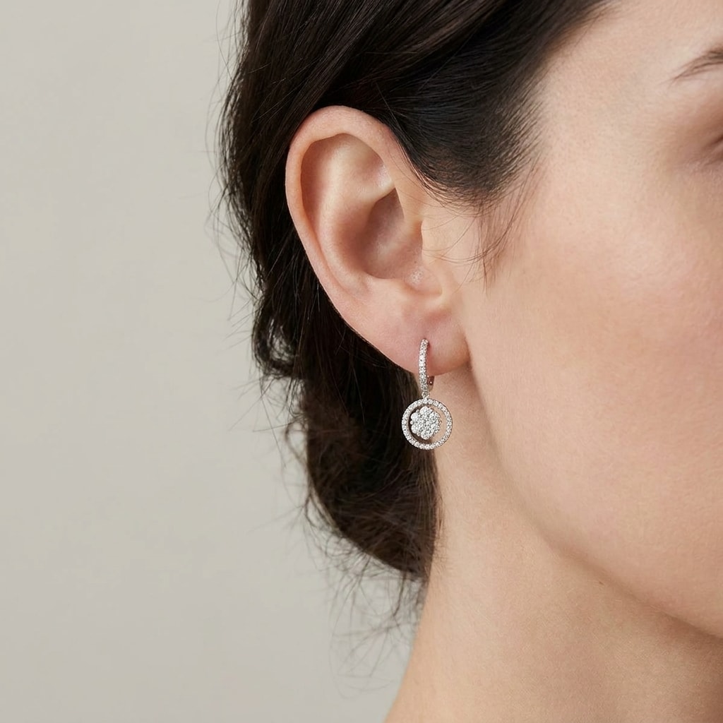 Outer_Round_Pave_Drop_Hoops_Diamond_Earring_On_Model