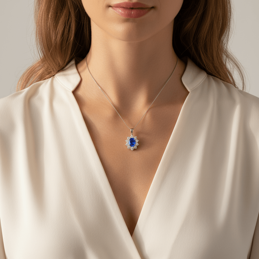 Oval_10_Stone_Cluster_Diamond_Pendant_On_Model_2