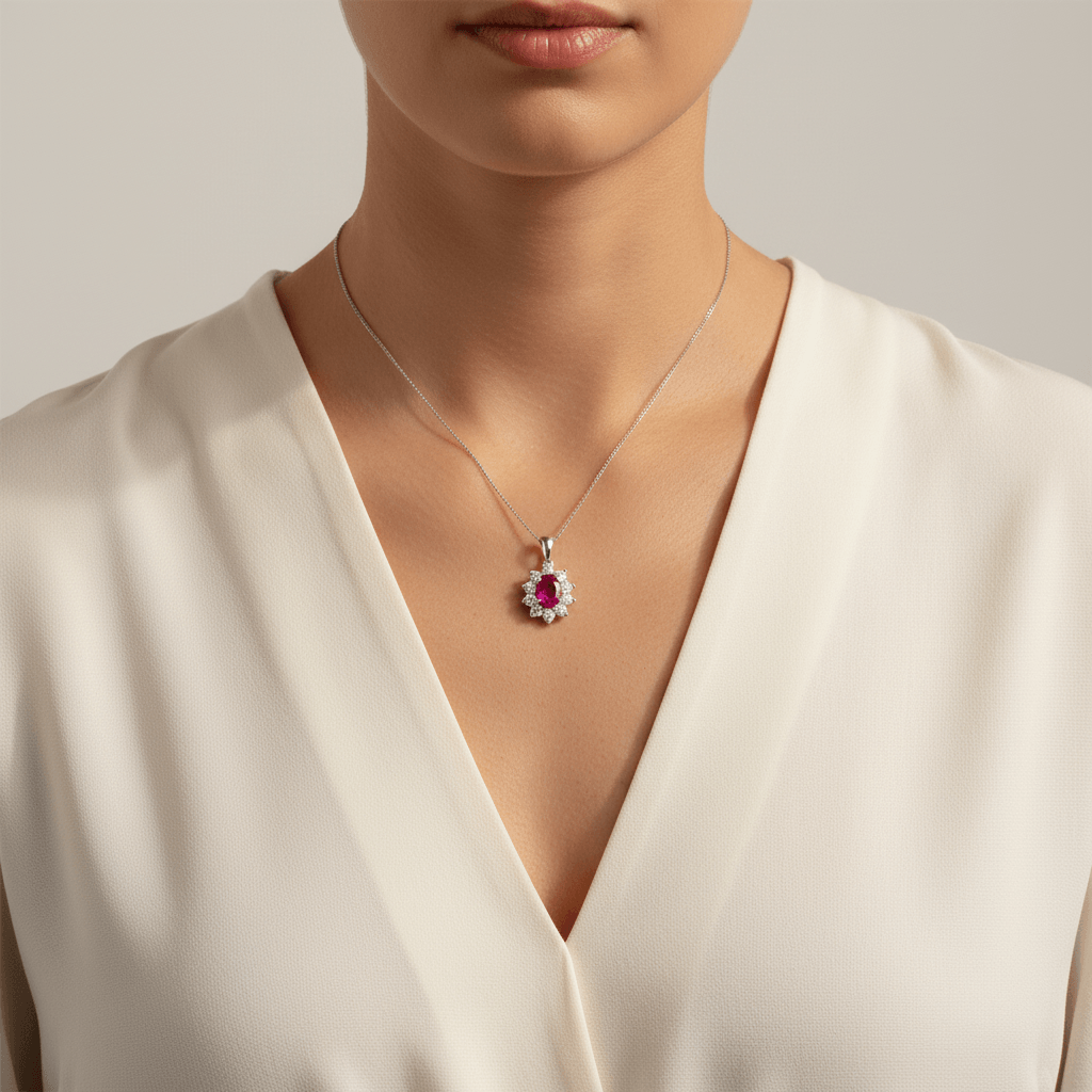 Oval_10_Stone_Cluster_Ruby_Diamond_Pendant_On_Model_2