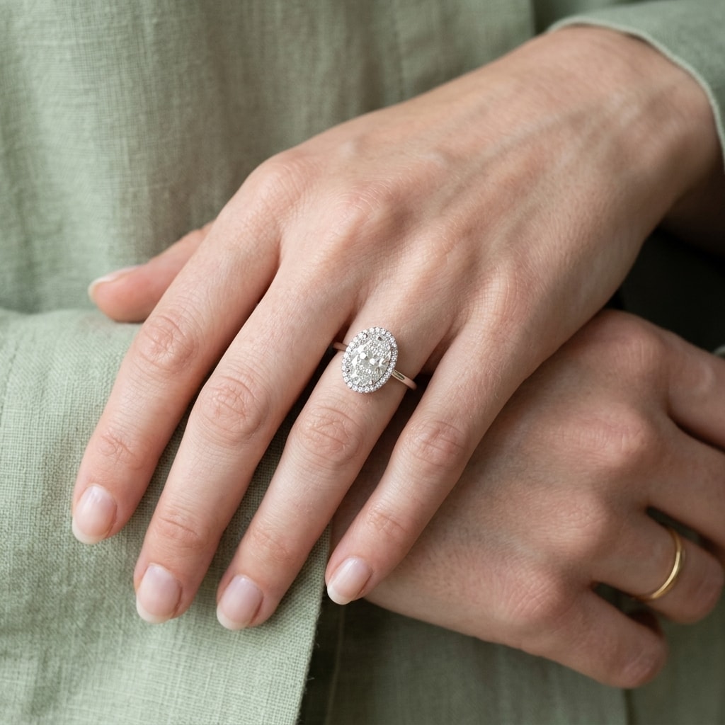 Oval_Cut_Celtic_Knot_Diamond_Halo_Engagement_Ring_On_Hand