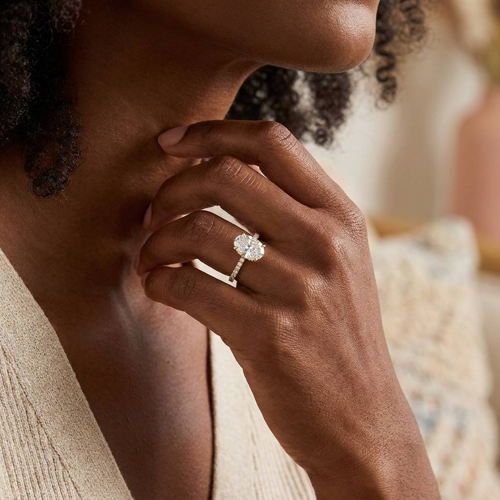 Oval_Cut_Lab_Grown_Diamond_Set_Band_Engagement_Ring_On_Hand