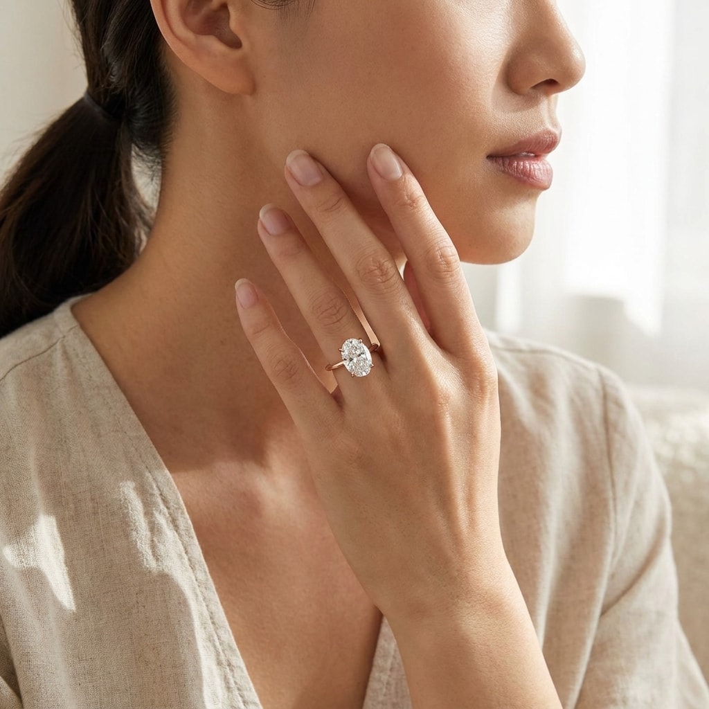 Oval Shape Rose Gold Solitaire Lab Grown Diamond Engagement Ring - alternate view