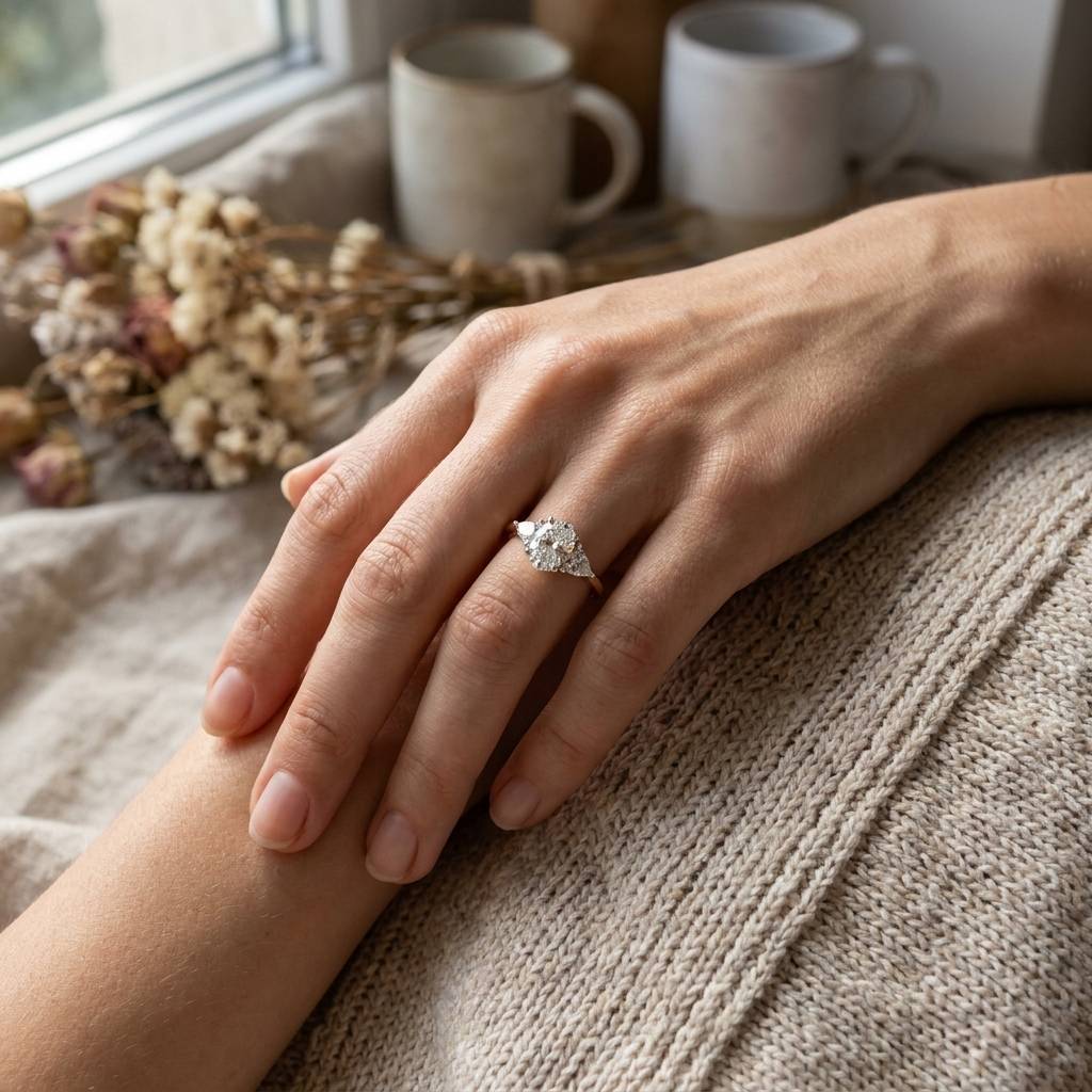 Oval_Cut_Side_Trilliant_Lab_Grown_Diamond_Engagement_Ring_On_Hand