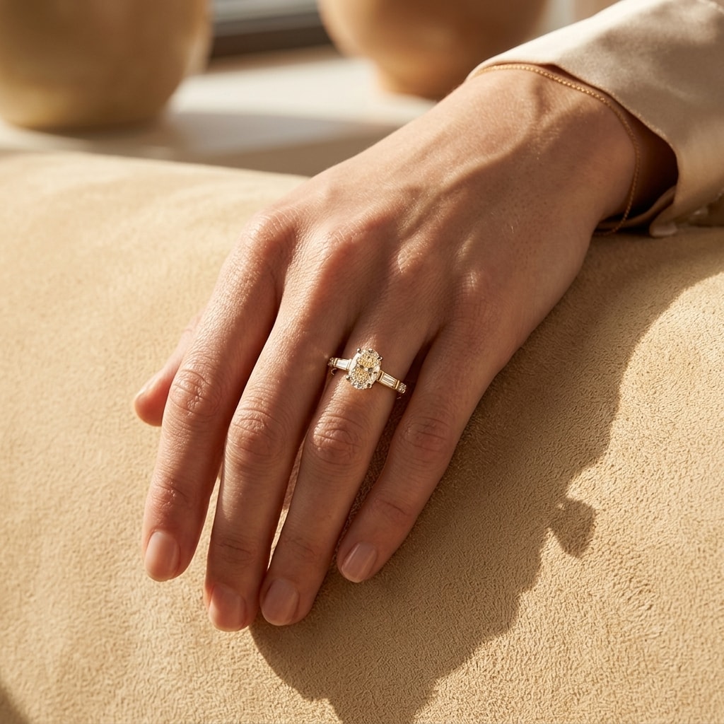 Oval_Cut_and_Baguette_Diamonds_Engagement_Ring_On_Hand