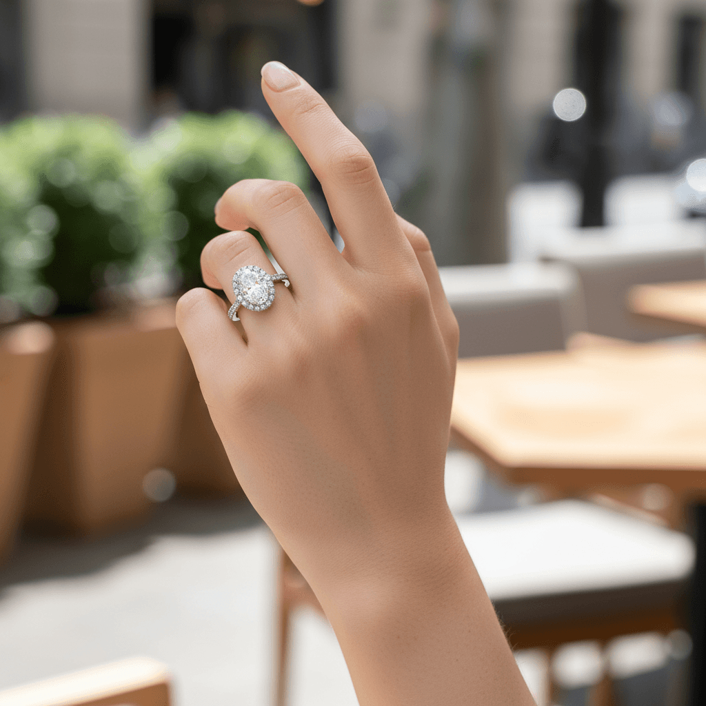 Oval_Shape_Halo_Diamond_Engagement_Ring_On_Hand