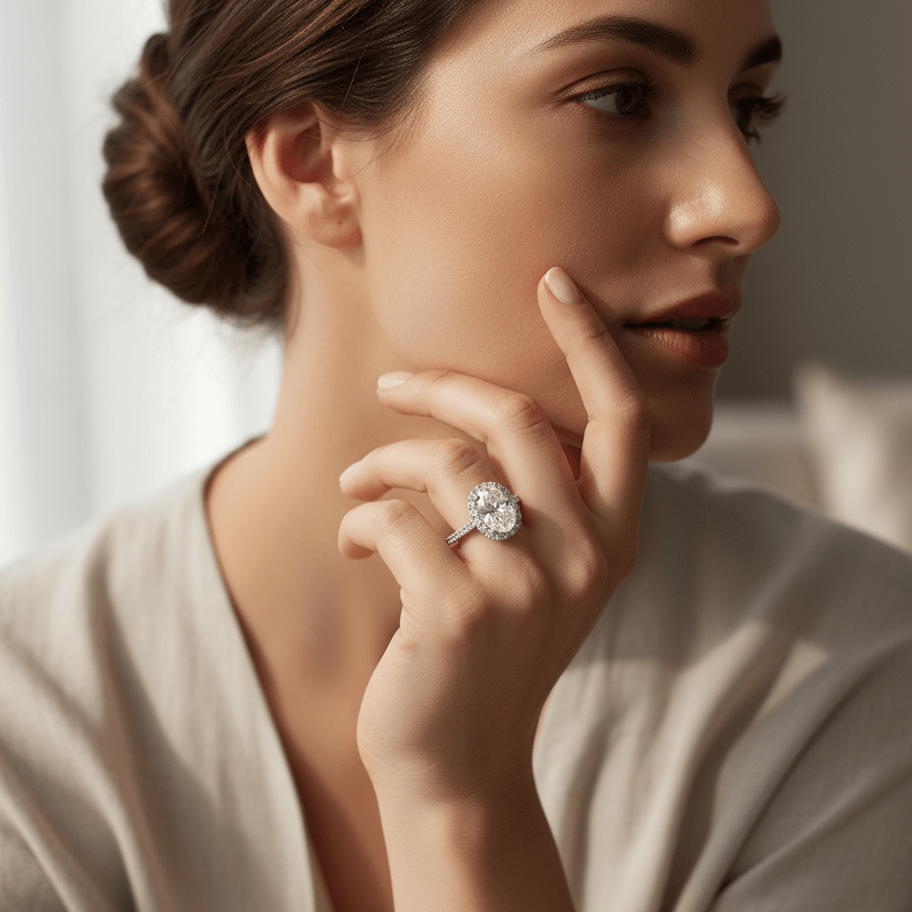 Oval Shape Halo Diamond Engagement Ring - alternate view