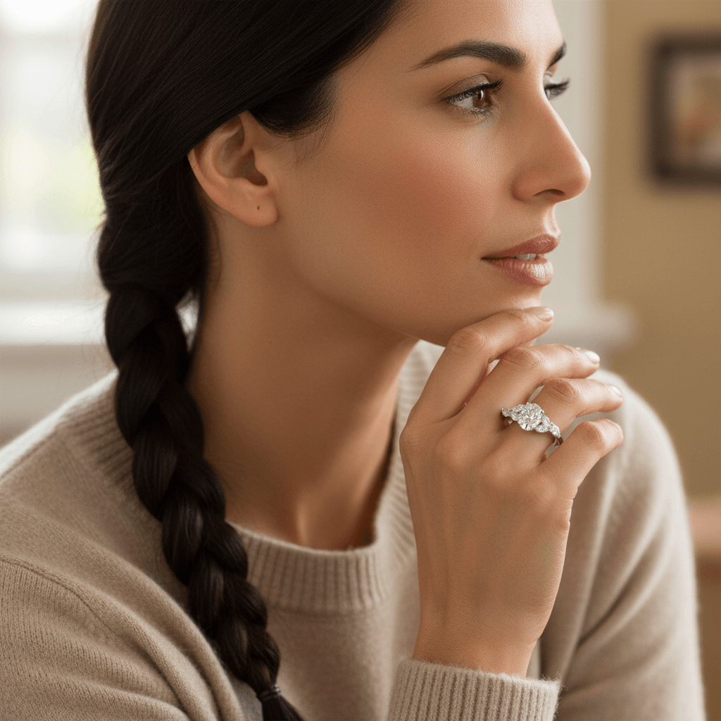 Oval_Shape_Marquise_Side_Diamond_Engagement_Ring_On_Model
