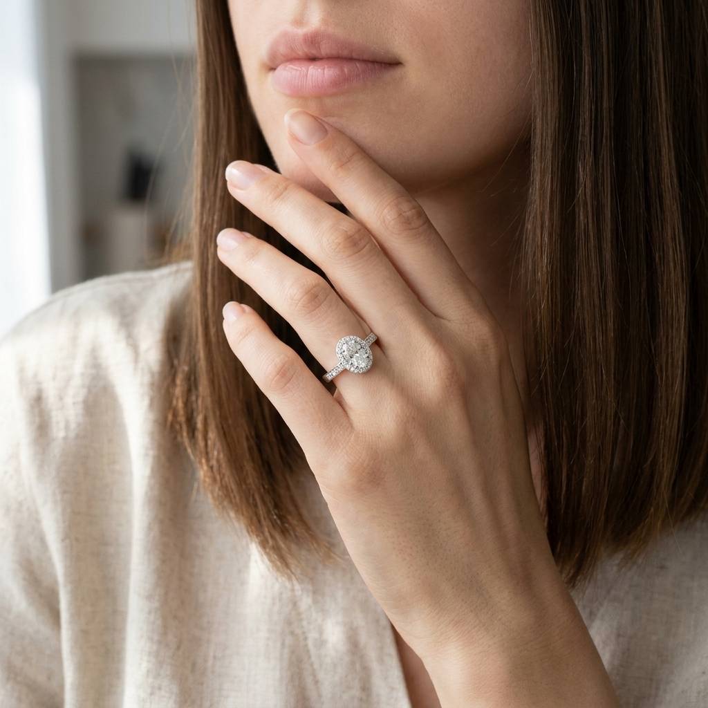 Oval_Shape_Pave_Halo_Lab_Grown_Diamond_Engagement_Ring_On_Model