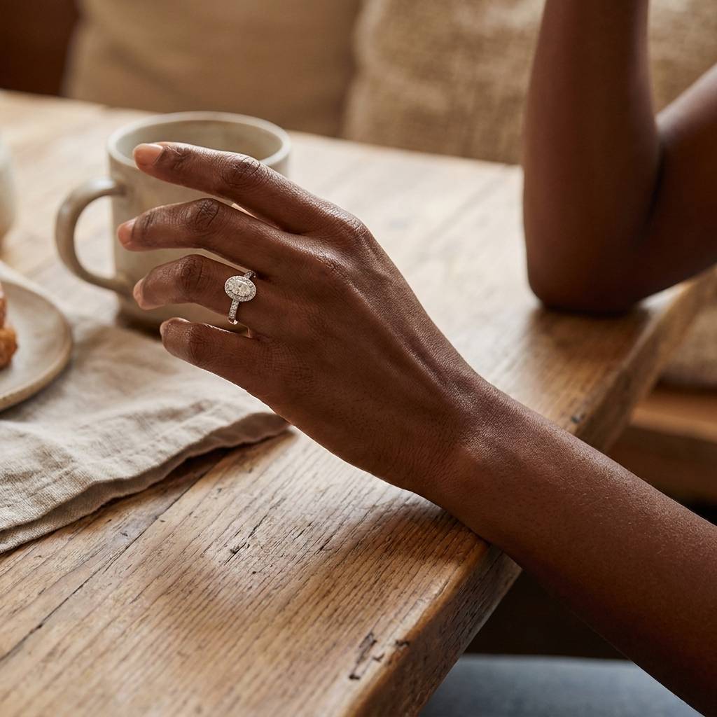 Oval_Shape_Pave_Halo_Lab_Grown_Diamond_Engagement_Ring_On_Hand