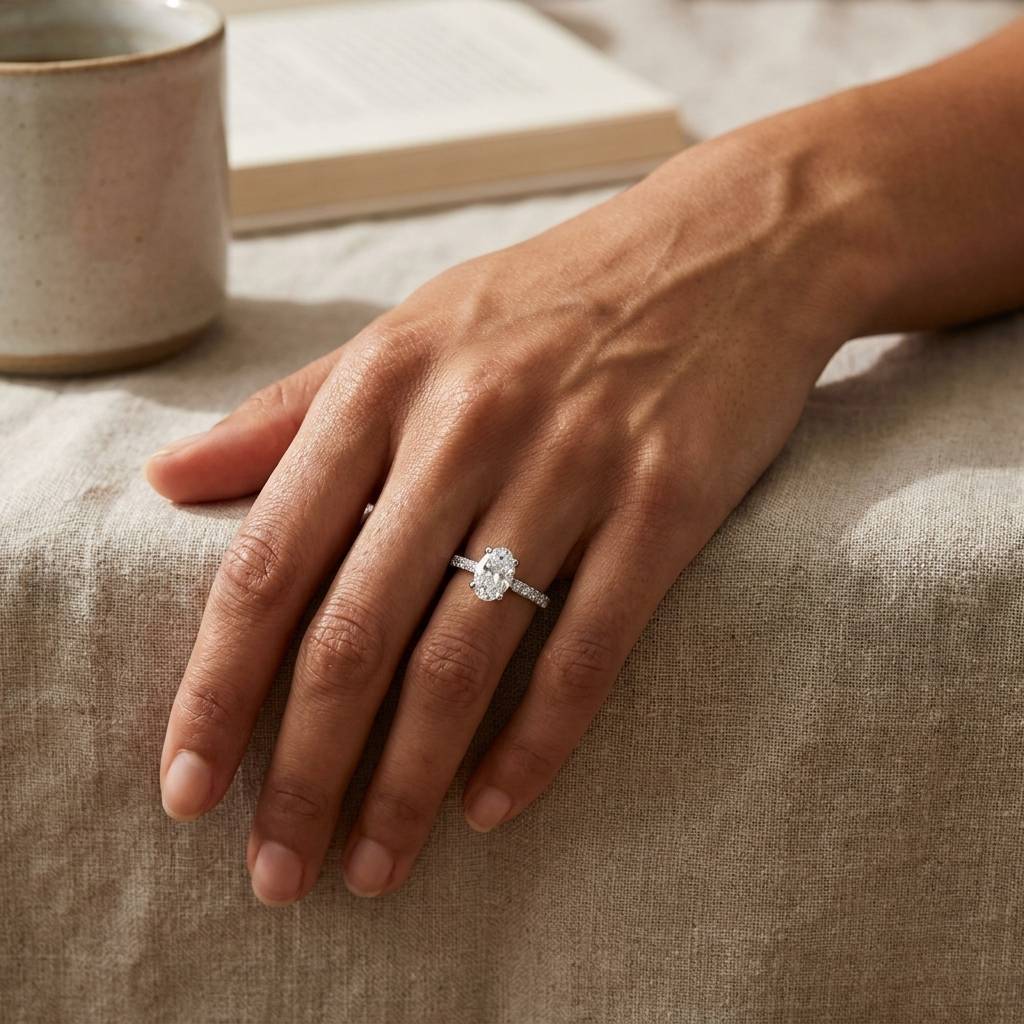 Oval_Shape_Pave_Setting_Diamond_Engagement_Ring_On_Hand